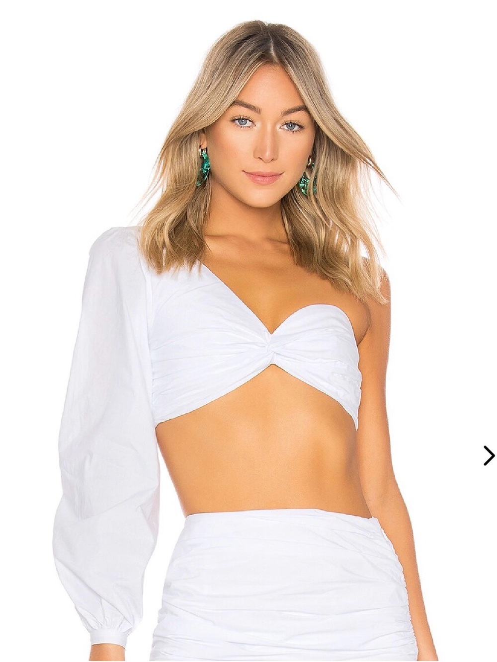 Lovers + Friends Ava Top White One Shoulder Puff Sleeve Size S